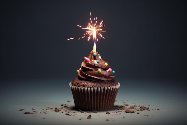 Un cupcake adornato con una candela tremolante generato da Ai