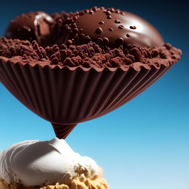 Un cupcake al cioccolato con sopra una crema bianca.