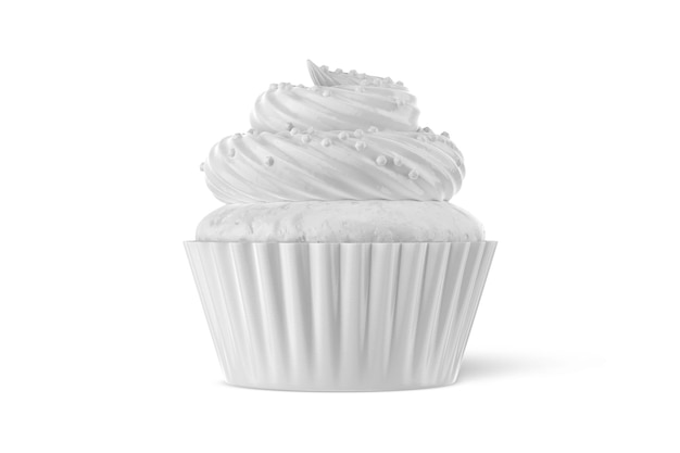 Un cupcake bianco con uno sfondo bianco