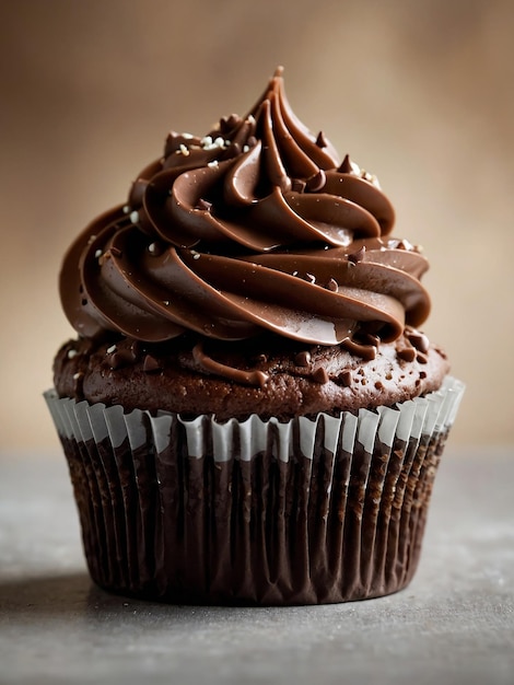 un cupcake con glassa di cioccolato e un cupcoke di cioccolate in cima