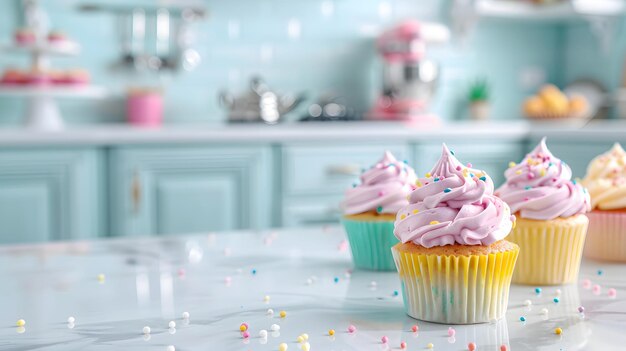 un cupcake con glassa rosa e spruzzate su di esso