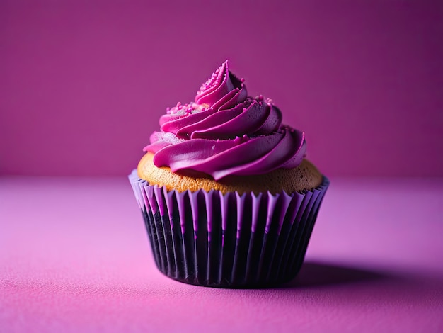 Un cupcake con glassa rosa e zuccherini ai generativa