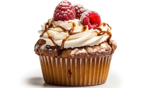 un cupcake con sopra lamponi e panna