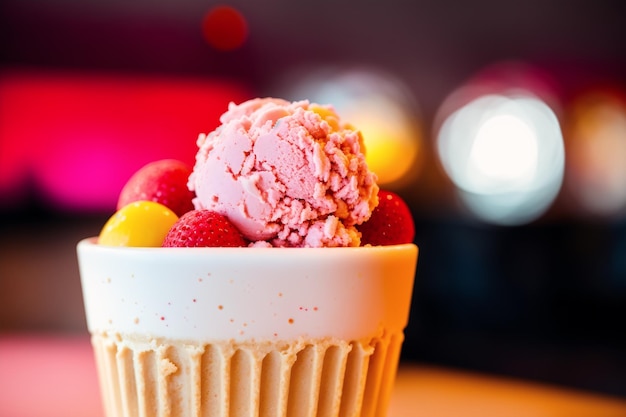 Un cupcake con sopra un gelato al lampone