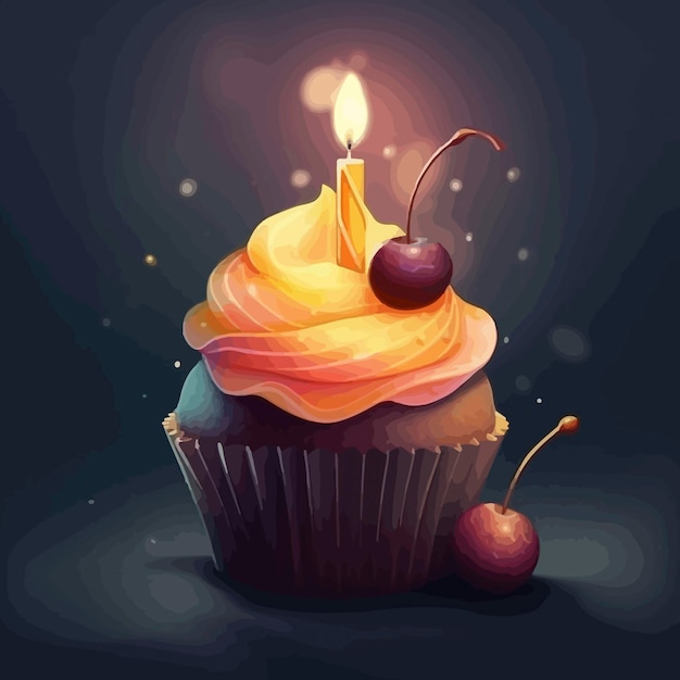 Un cupcake con sopra una candela e una fiamma