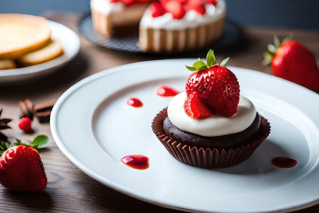 Un cupcake con sopra una fragola