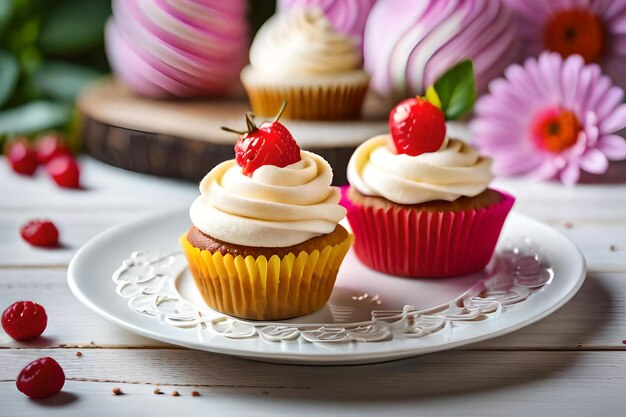 Un cupcake con sopra una fragola