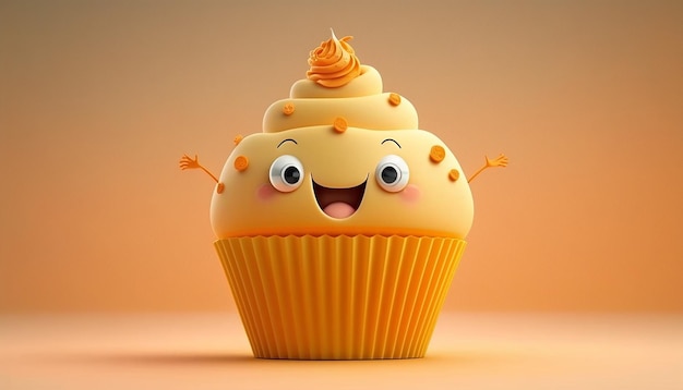 Un cupcake con una faccia che dice "buon compleanno"