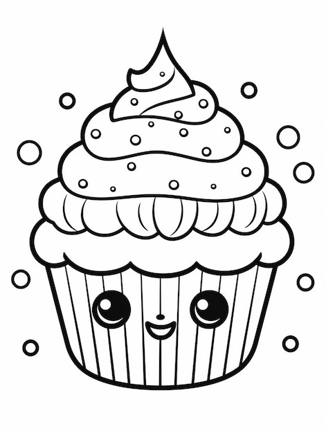 Un cupcake con una faccia che dice "Buon compleanno".