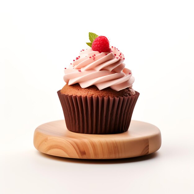 Un cupcake con una fragola in cima.