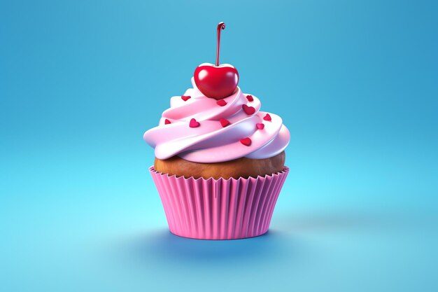 Un cupcake rosa con una ciliegina sulla torta