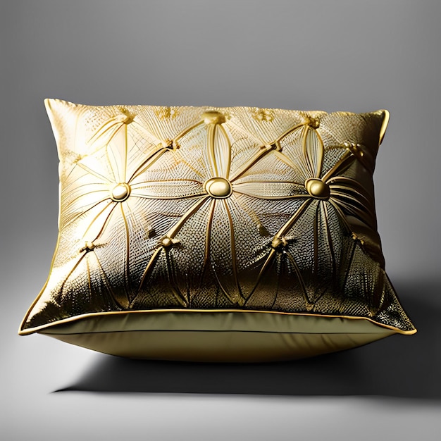 Un cuscino dorato con sopra un disegno floreale