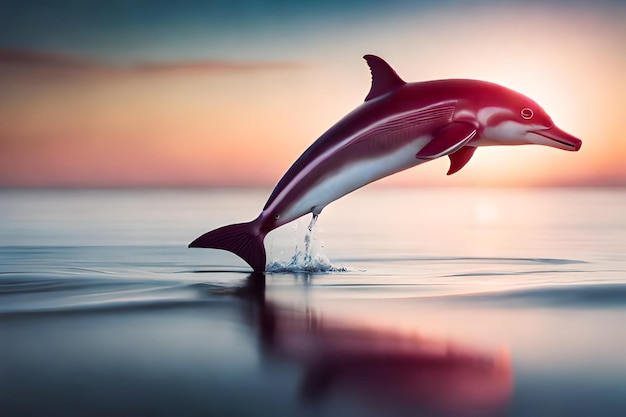 Un delfino che salta fuori dall'acqua al tramonto