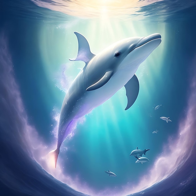 Un delfino colorato che nuota nel mare generato dall'AI
