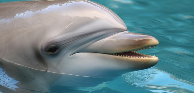 Un delfino con una grande bocca e un grande sorriso