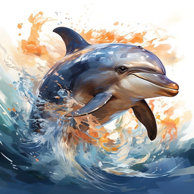 un delfino è nell'acqua con una spruzzata di acqua arancione arancione arancione