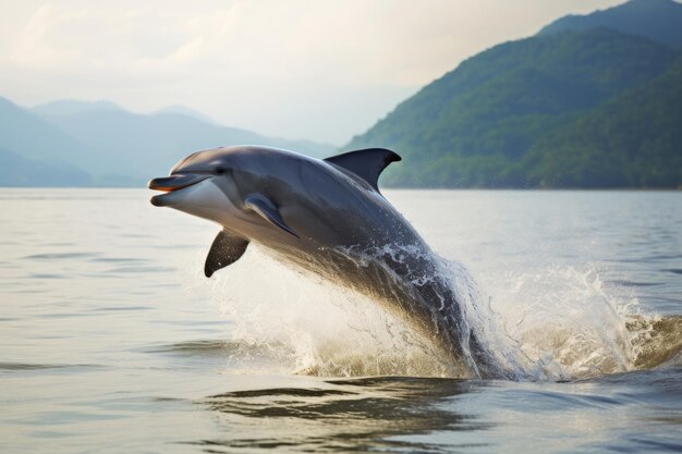 Un delfino Irrawaddy salta dalle calde acque del mare di Andaman