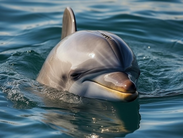 Un delfino nuota nell'oceano con gli occhi chiusi.