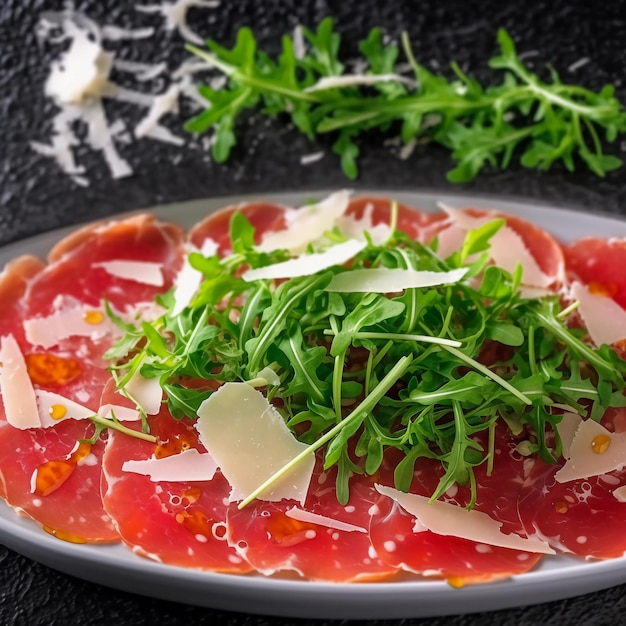 un delizioso carpaccio di manzo con parmigiano e rucola