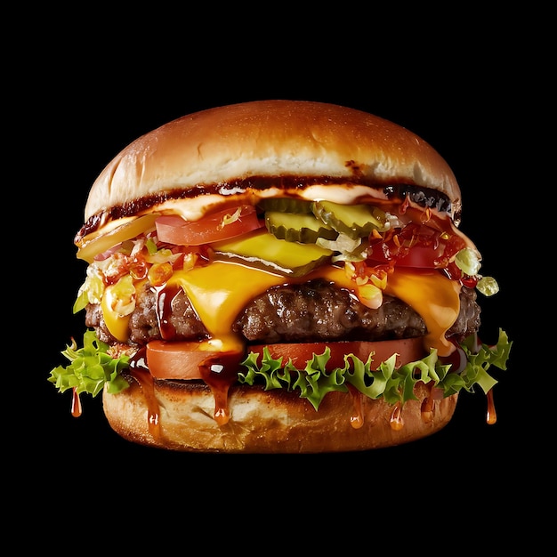 un delizioso cheeseburger sullo sfondo nero