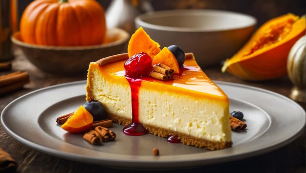 un delizioso cheesecake con zucca sul tavolo