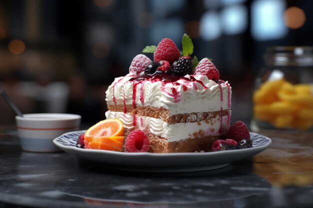 Un delizioso dessert esposto su un tavolo