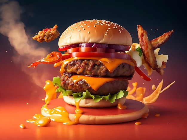 Un delizioso fast food Humburger volante