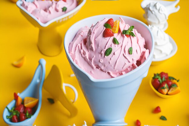 Un delizioso gelato godersi un buon sapore non è mai stato più facile questa foto mostra un primo piano di gelato irresistibile pronto ad essere divorato generato da AI