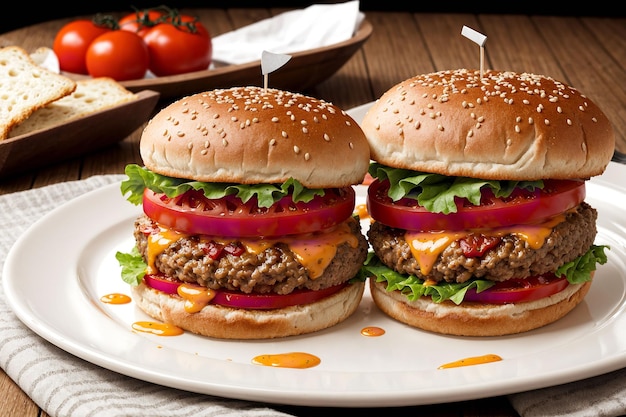 Un delizioso hamburger con carne e verdure.