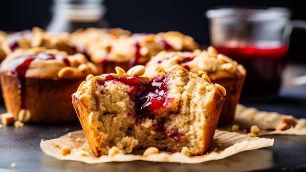 Un delizioso muffin al pane di banana PBJ che combina i ricchi sapori di burro di arachidi e marmellata dolce