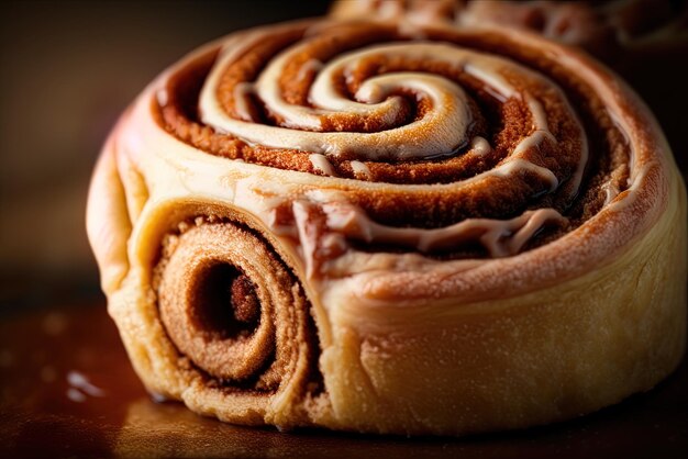 un delizioso panino alla cannella appena cucinato e fotografato da vicino