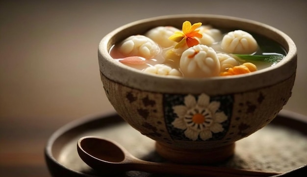 Un delizioso pasto di gnocchi dell'Asia orientale fatto in casa che genera AI