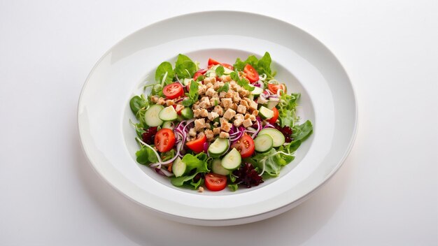 Un delizioso piatto di insalata su uno sfondo bianco