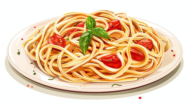 Un delizioso piatto di spaghetti con pomodori e basilico gli spaghetti sono cotti alla perfezione e i pomodori sono freschi e succosi