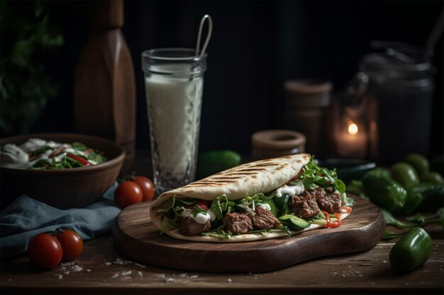 Un delizioso rotolo di kebab turco a base di carne