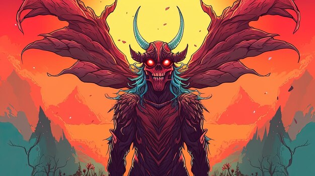 Un demone con le corna e le ali Concetto di fantasia Illustrazione pittura IA generativa