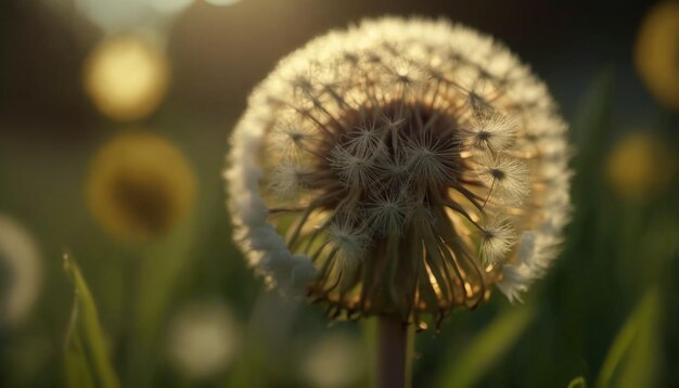 Un dente di leone con il sole che splende su di esso