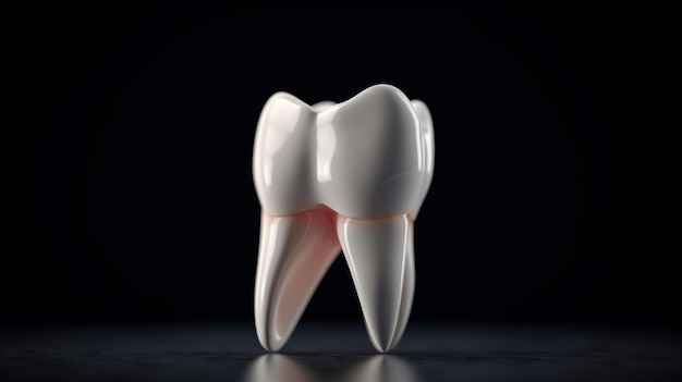 Un dente è mostrato su uno sfondo nero con sopra la parola dente.