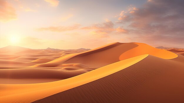 Un deserto con dune di sabbia e montagne sullo sfondo