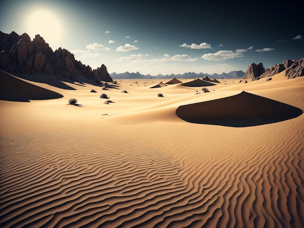 Un deserto con un tramonto e una scena desertica