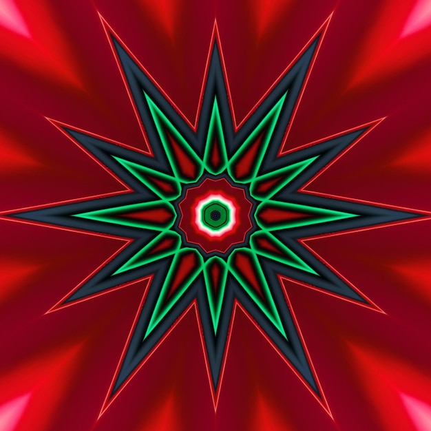 Un design a stella rossa e verde con una stella al centro.