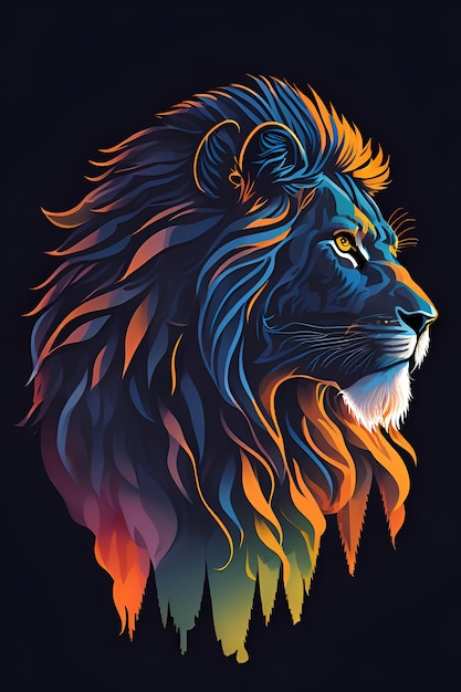 Un design della silhouette di un leone un design al tramonto colori brillanti e audaci lowpoly Arte digitale