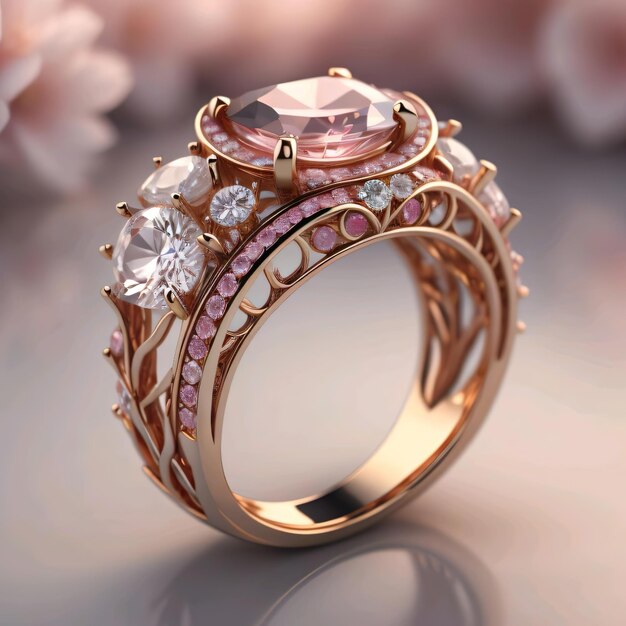 un design di gioielli sakurathemed anello pietre preziose e diamantiluxury closeup product viewtrending