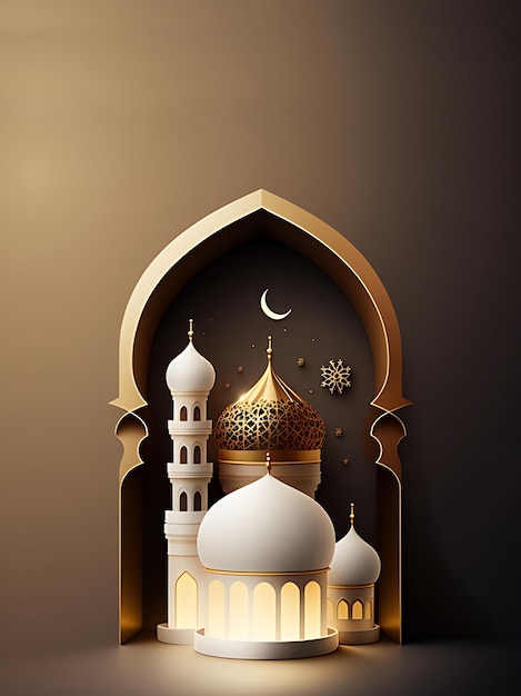 Un design ritagliato su carta con una moschea e una luna.