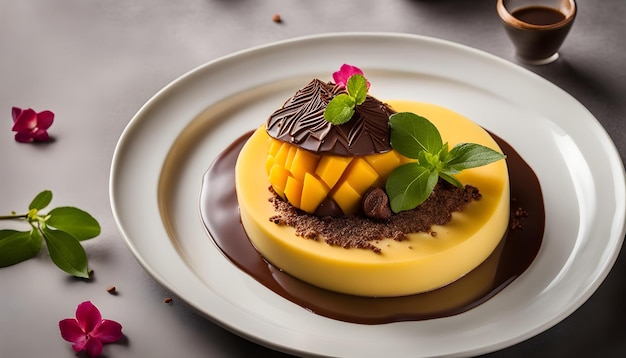 un dessert con ananas e cioccolato su un piatto