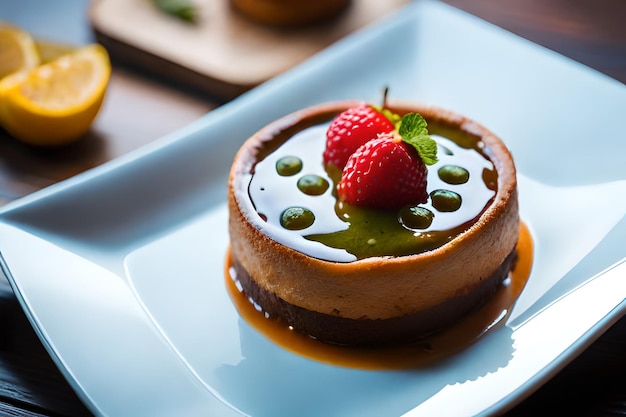 un dessert con una fragola in cima e una fragola sopra