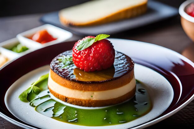 un dessert con una fragola in cima