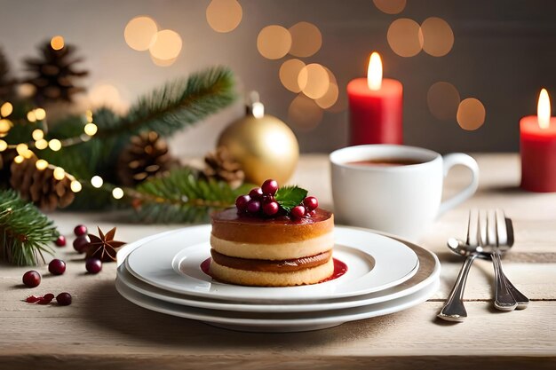 Un dessert con una tazza di caffè e una tazza de caffè.