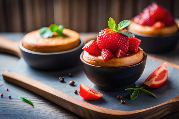 un dessert di fragole e una tazza di fragole