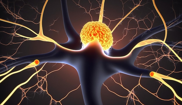 Un diagramma di un neurone con la parola neurone a sinistra.